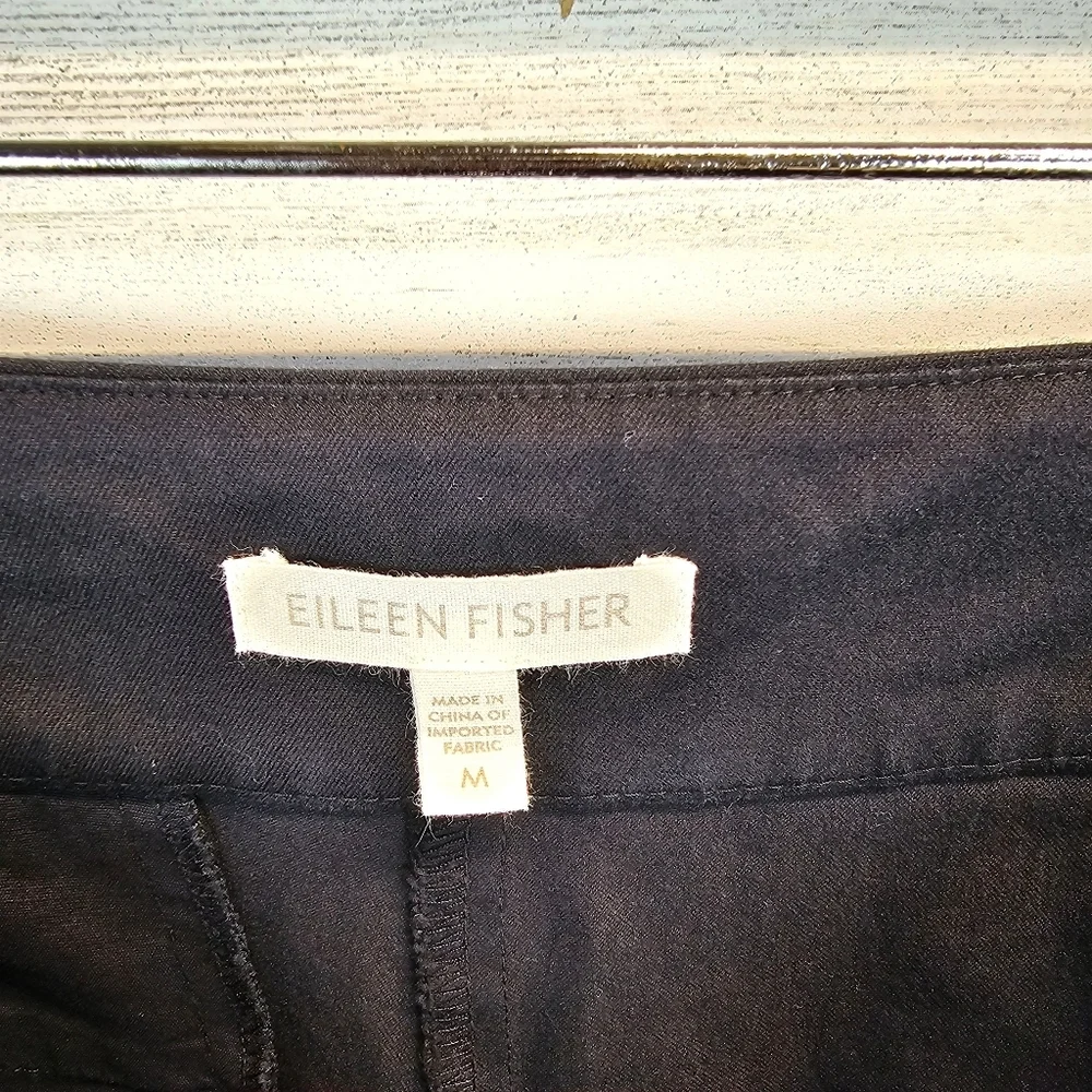 Eileen Fisher Organic Cotton Cropped Pants Black Stretch M Minimalist Classic